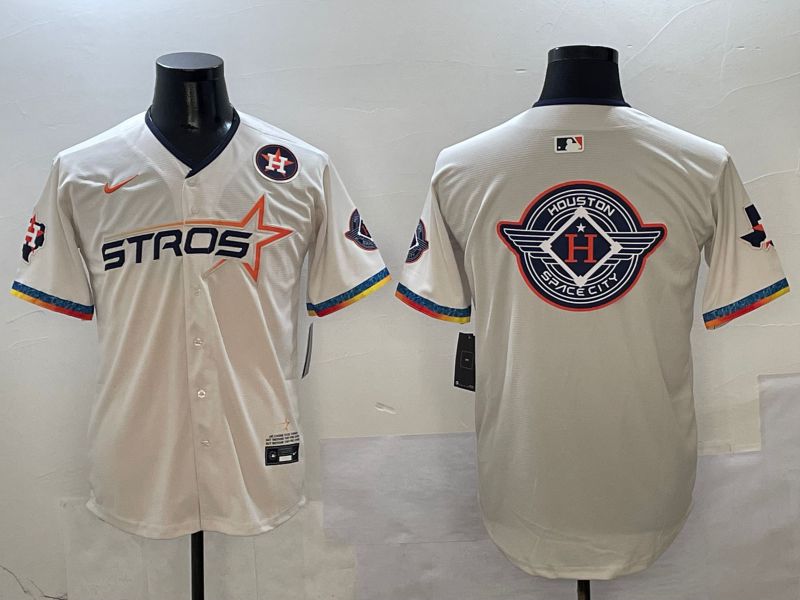 Men Houston Astros Blank Cream Fourth generation Joint Name 2025 Nike MLB Jersey style 41416